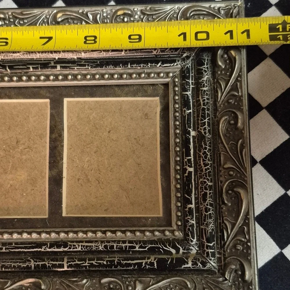 Vintage Style Triple Collage Photo Frame Ornate Black Silver Crackle 3 Opening
